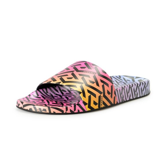 Versace Women's Rainbow Logo Print Multi-Color Pool Slide Flip Flops Shoes